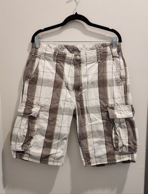 Levi's Y2K Plaid 100% Cotton Cargo Shorts - White & Brown & Gray